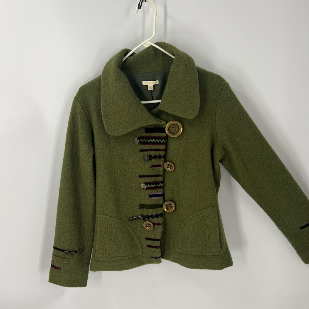 Carson artsy Ribbon Trimmed Boiled Wool lined blazer jacket S